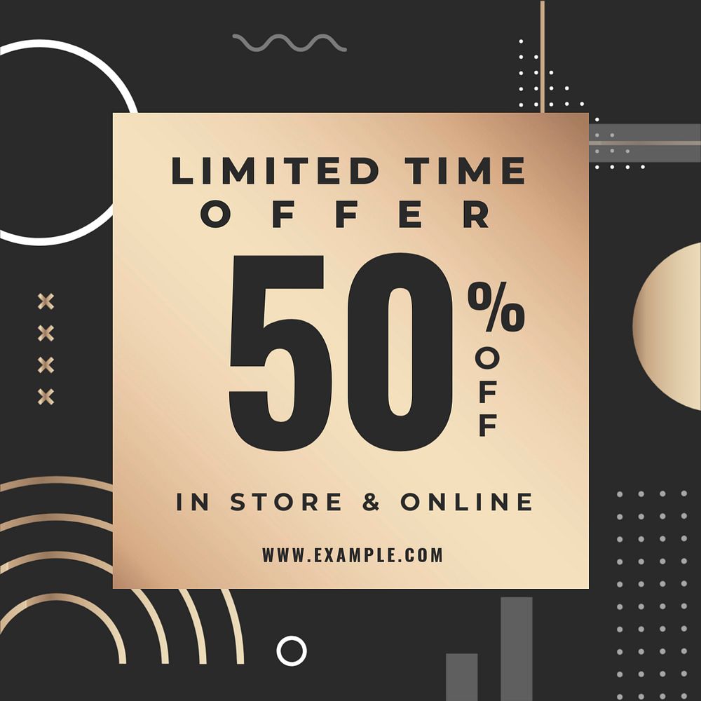 Sale advertisement Instagram post template, gold memphis design