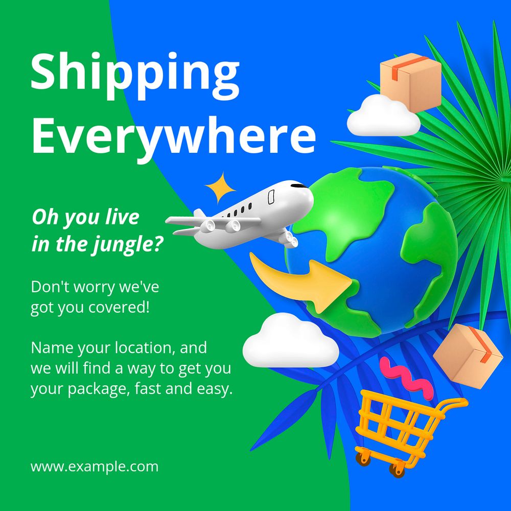 Shipping everywhere Instagram post  template, editable business design