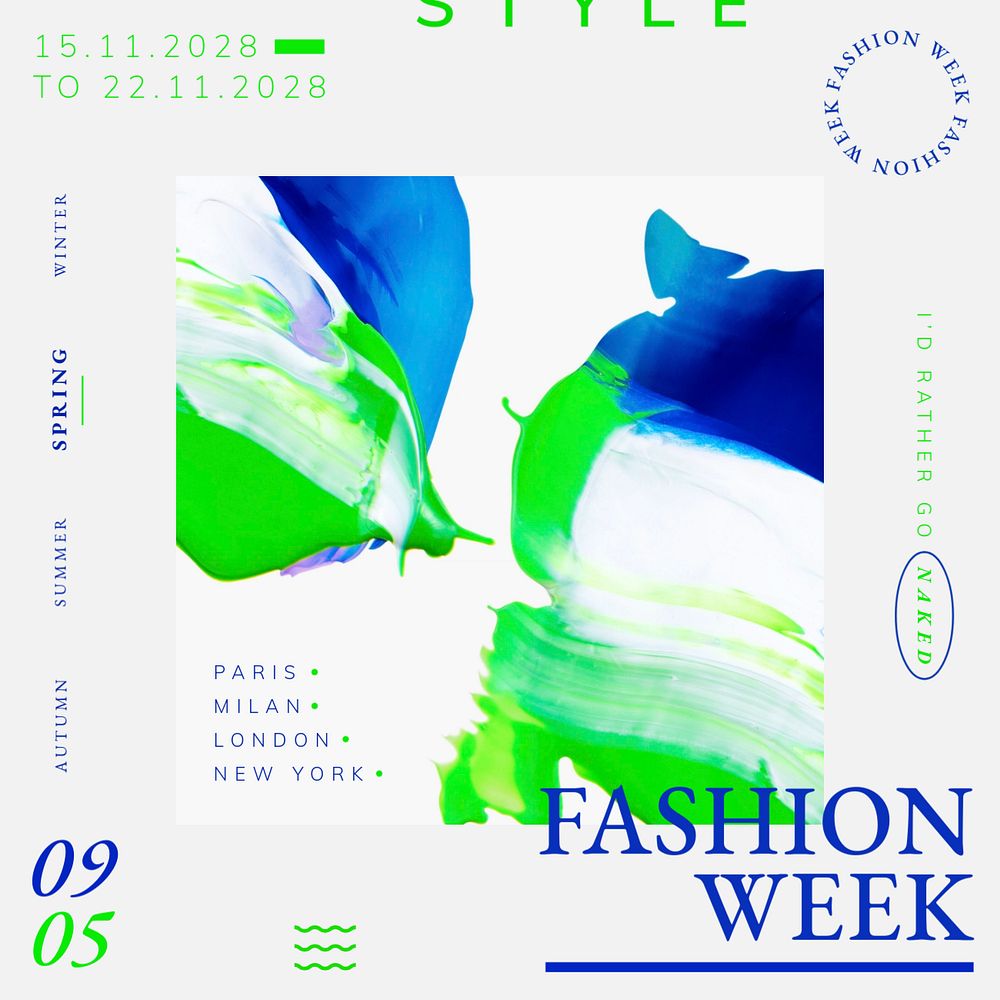 Fashion week Facebook post template, editable text