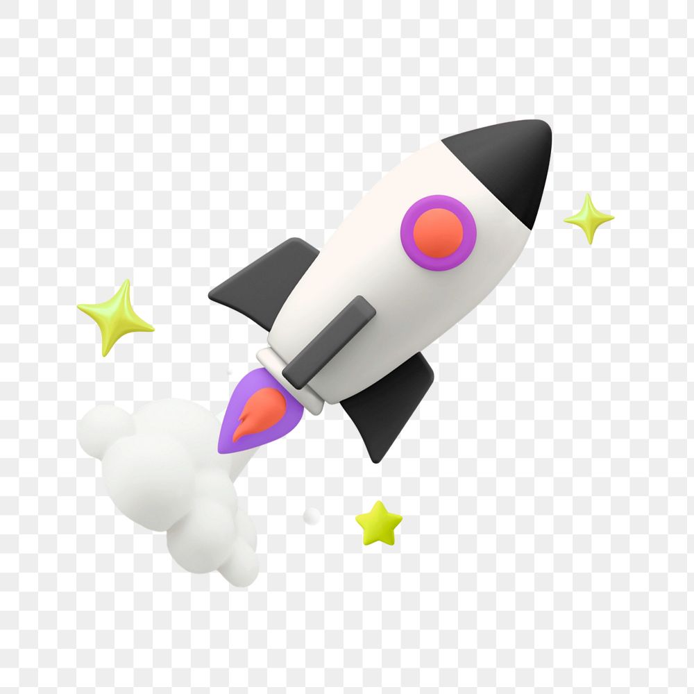 3D launching rocket sticker, editable remixed business element design