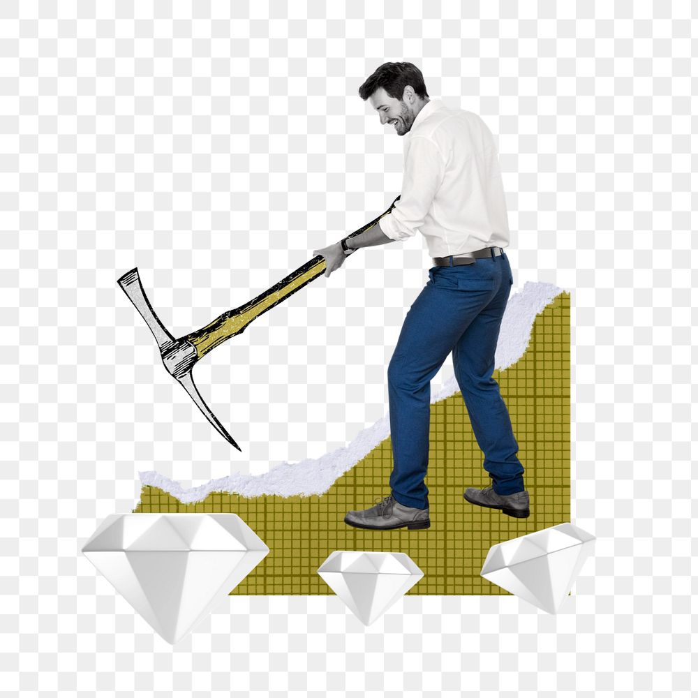 Man mining diamond  png, business collage on transparent background