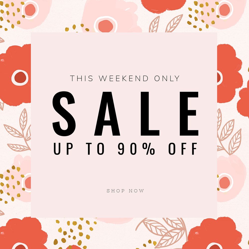 Weekend sale Facebook post template, editable floral design