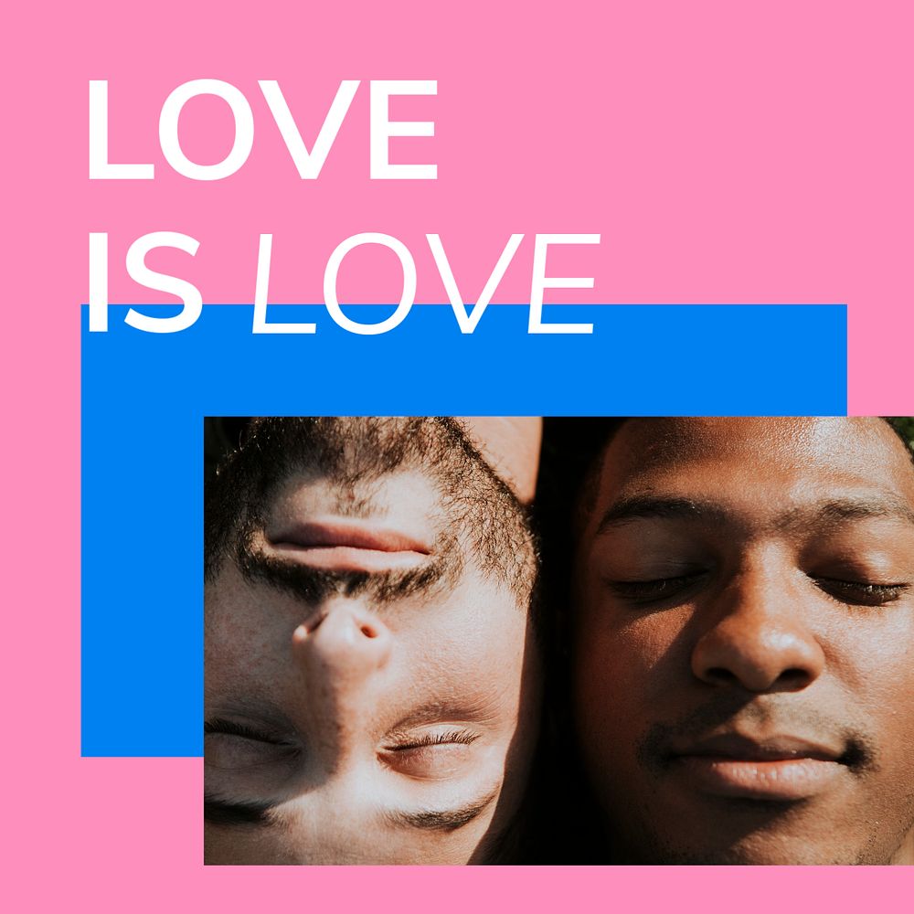 Gay couple Instagram post template, pride month celebration