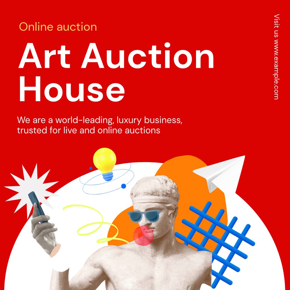 Art auction  Facebook ad template, editable business design