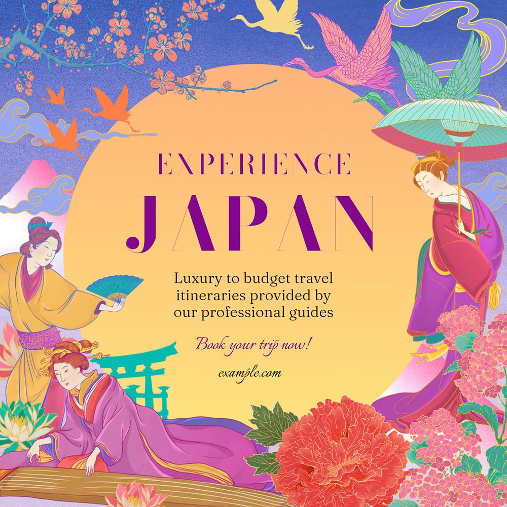 Japan travel Facebook ad template, customizable Ukiyo-e art remix design