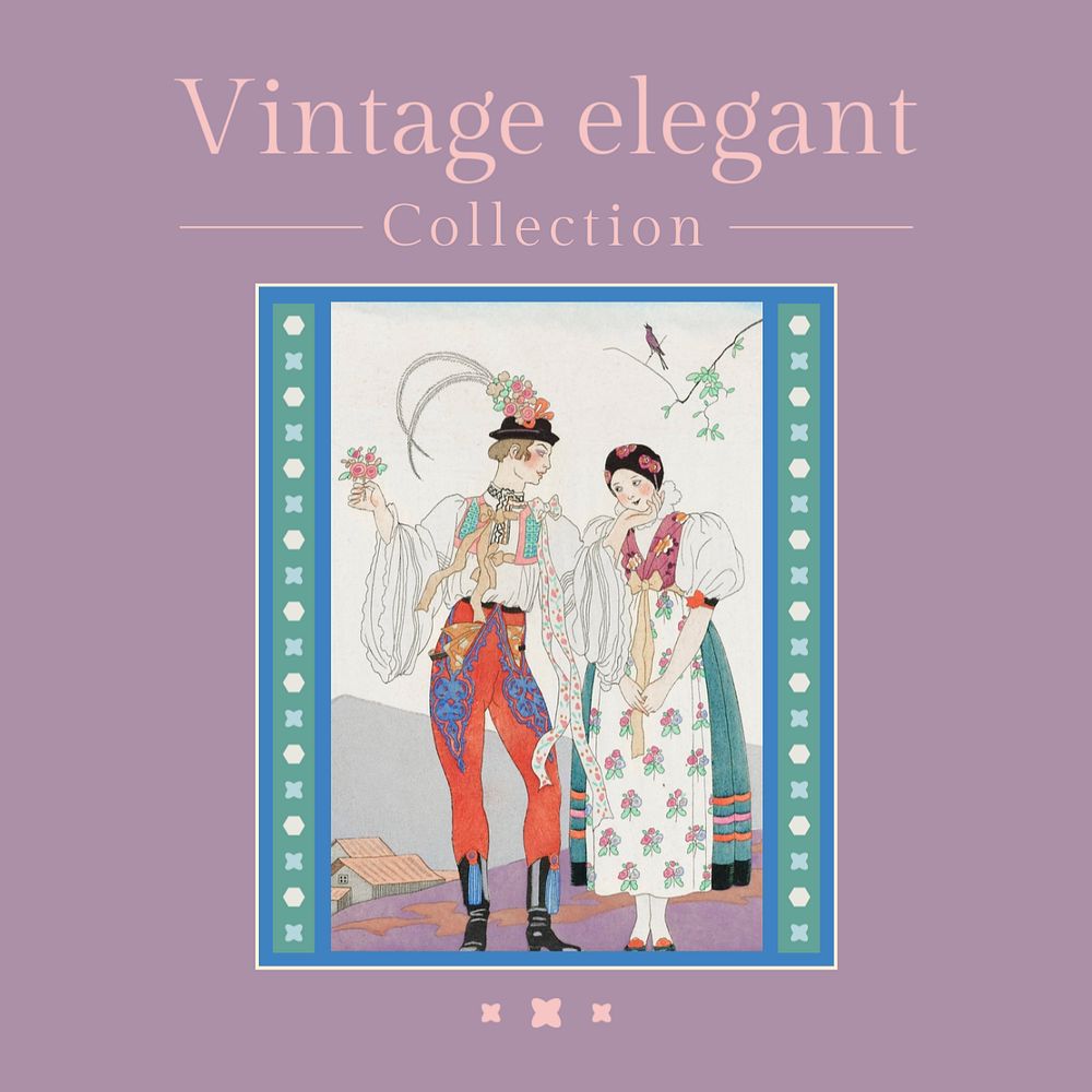 Vintage collection Instagram post template, famous illustration by George Barbier, remixed by rawpixel.