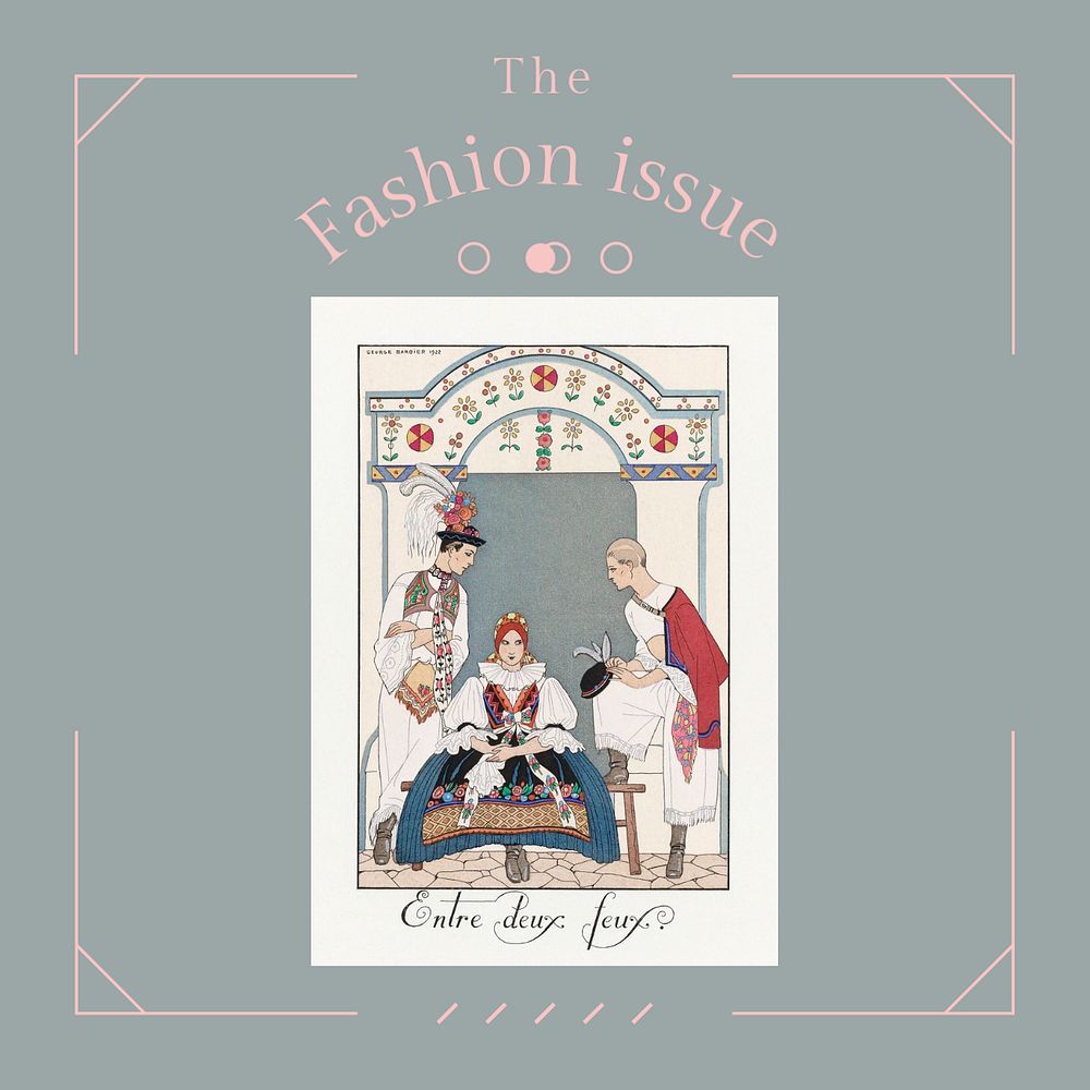 Fashion issue Instagram post template, famous illustration by George Barbier, remixed by rawpixel.