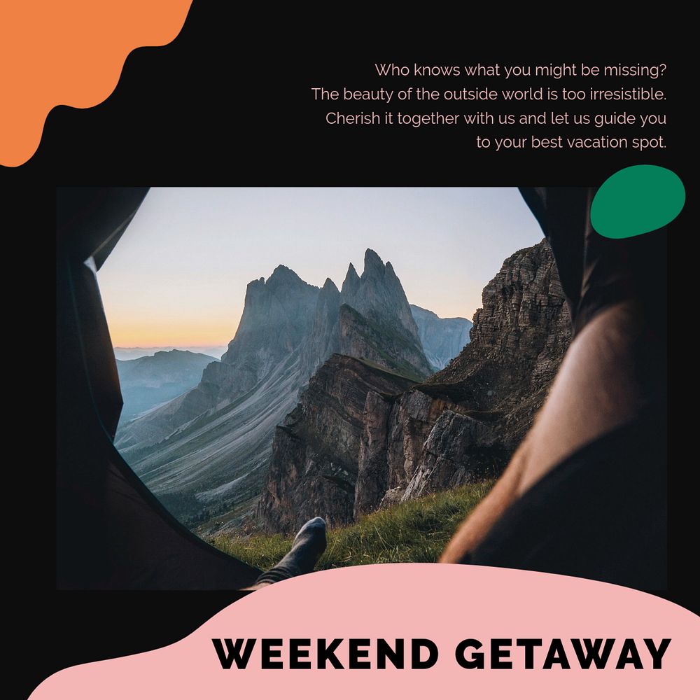 Weekend getaway Instagram post template, editable travel ad