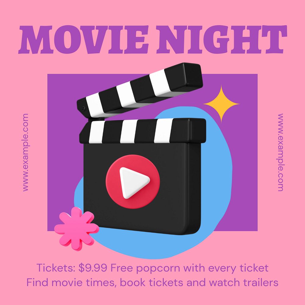 Movie night Facebook post template, editable business design