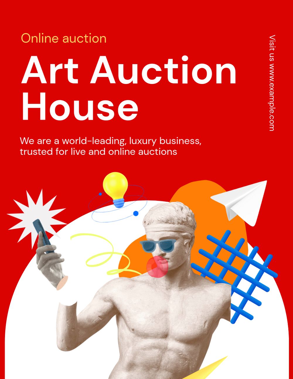 Art auction flyer template, customizable design