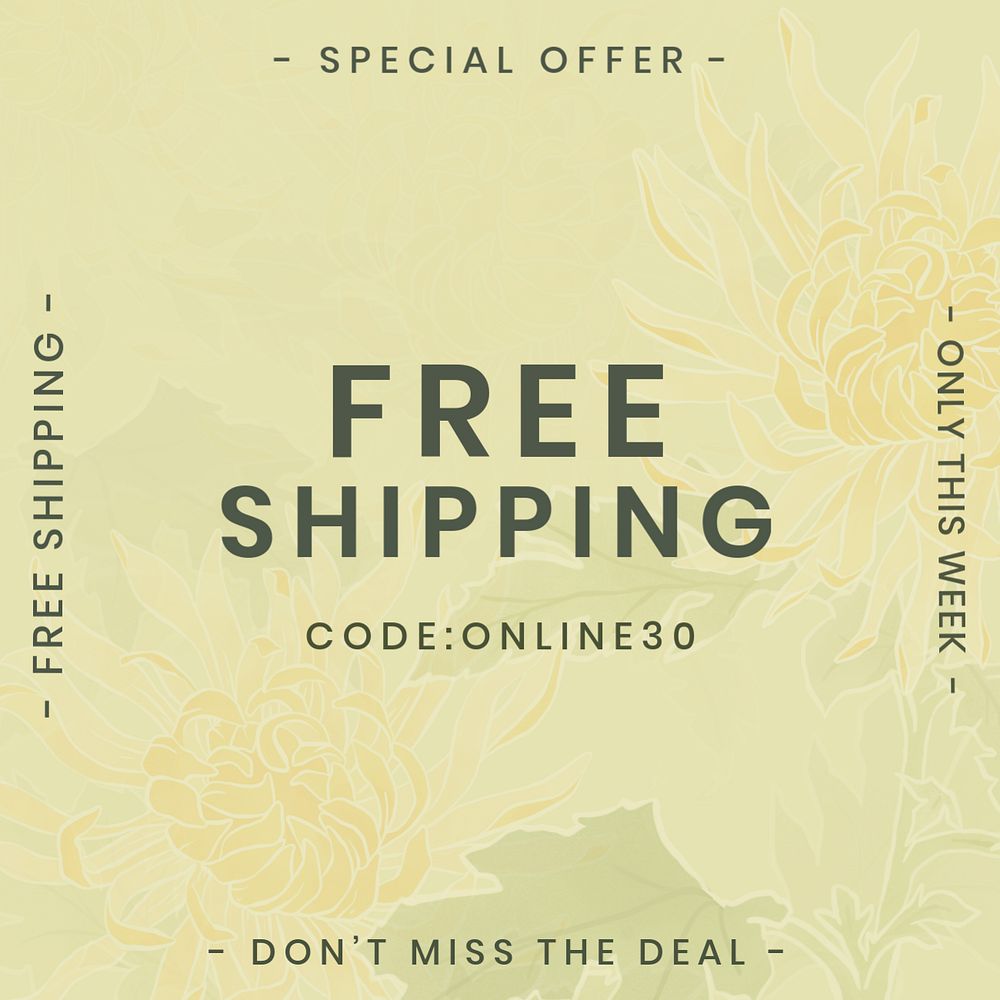 Free shipping Instagram post template, editable floral design