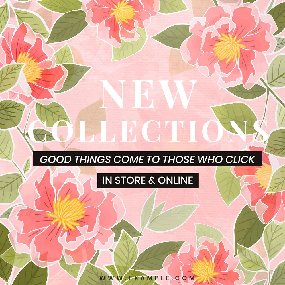 New collection Instagram post template, editable floral design