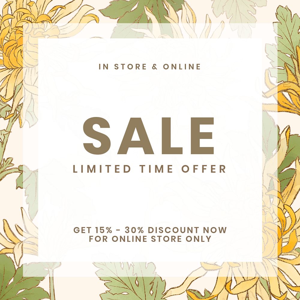 Shop sale Instagram post template, editable floral design