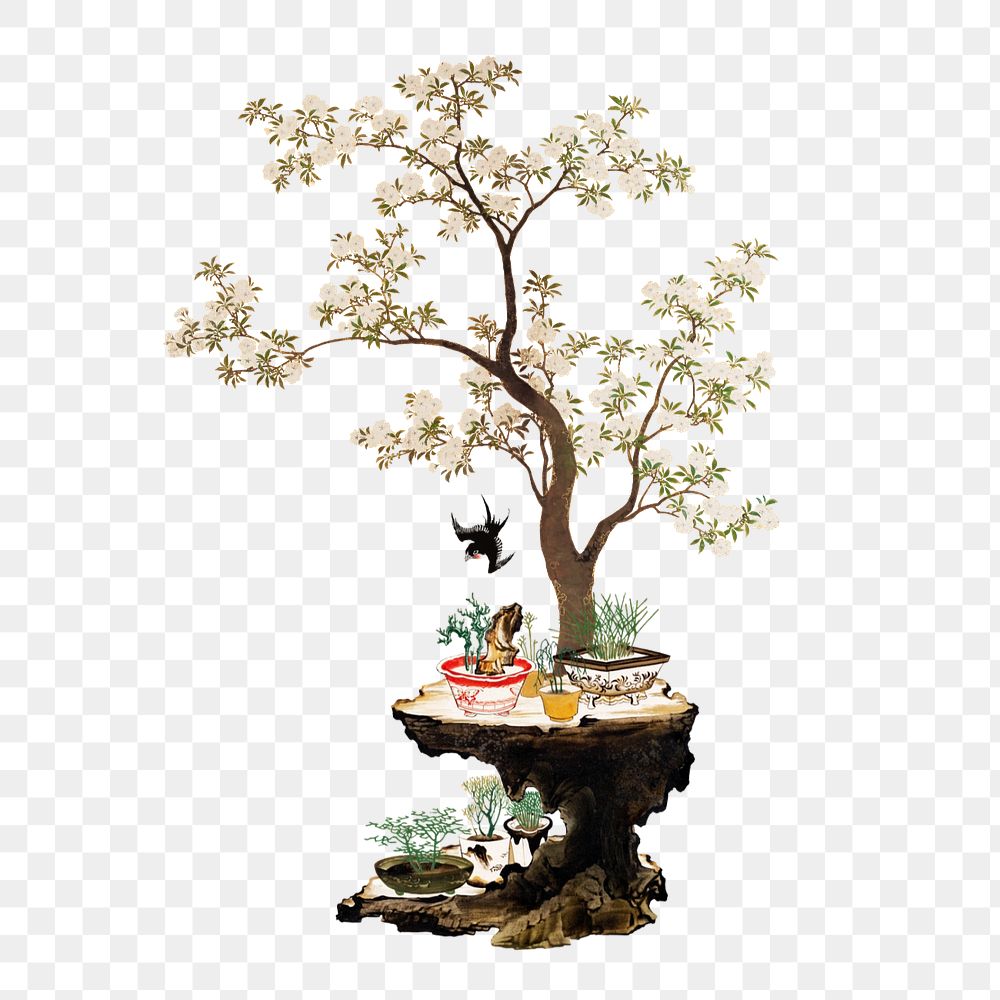 Customizable vintage Japanese bonsai, ukiyo-e remix design