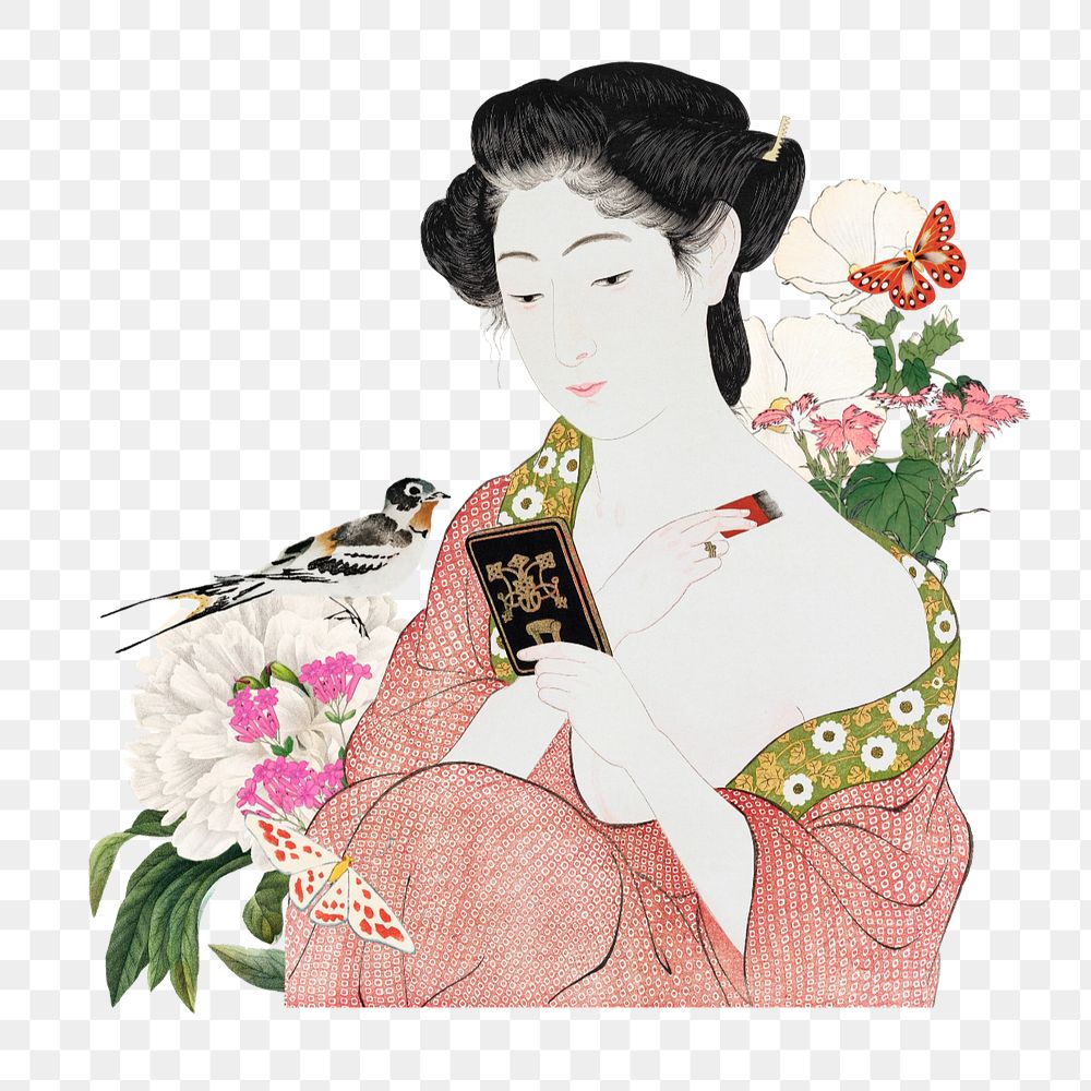 Editable vintage Japanese woman element, ukiyo-e remix