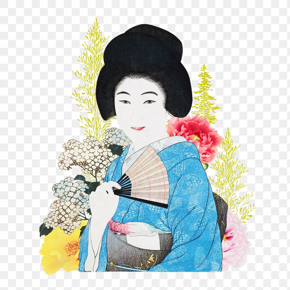 Editable vintage Japanese woman element, ukiyo-e remix