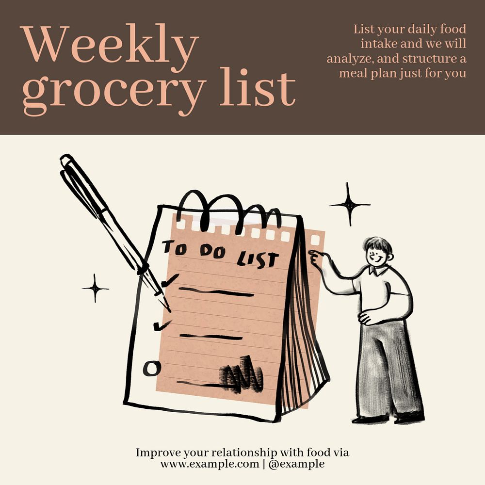 Grocery list Instagram post template, editable design