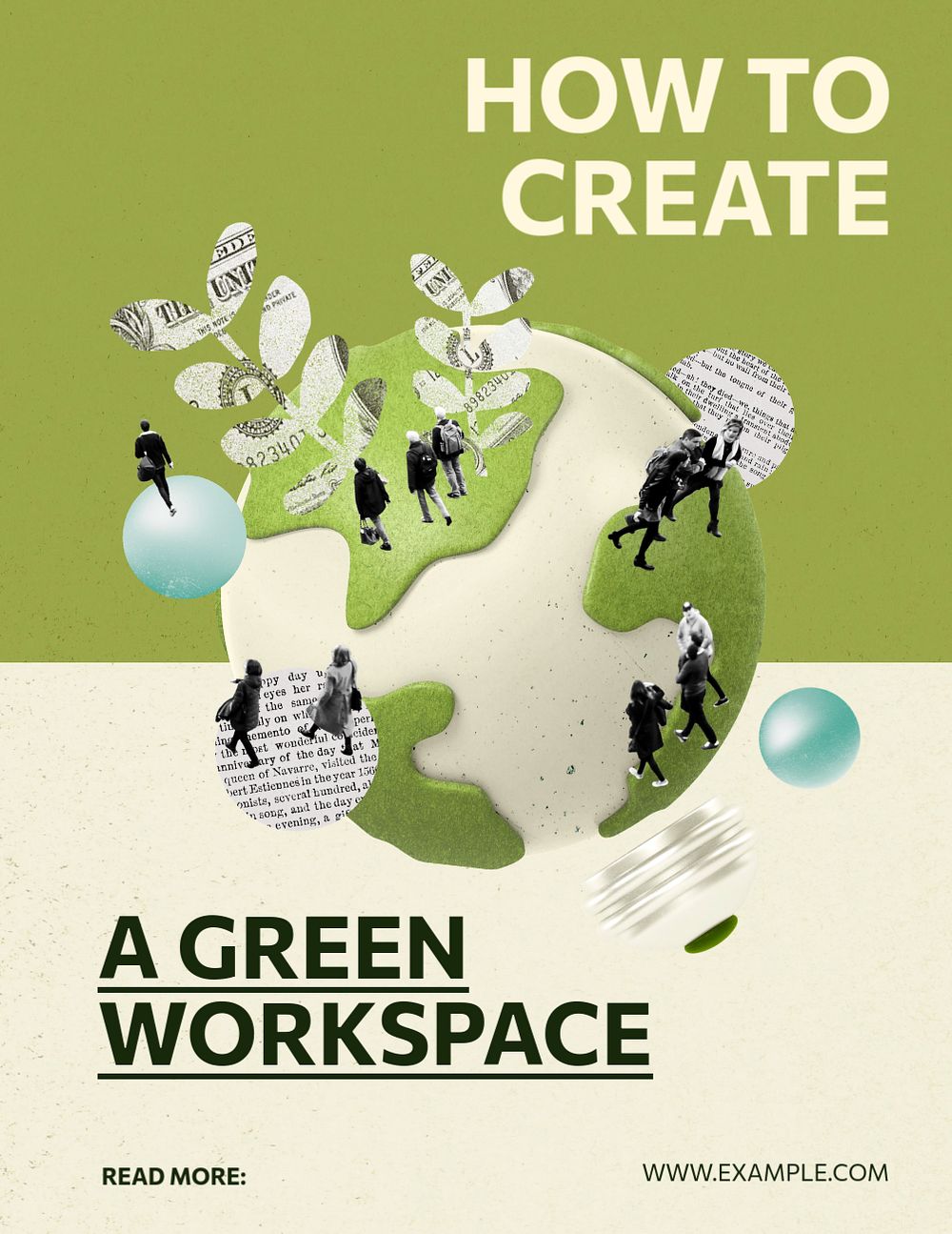 Green business workspace, editable flyer and brochure template 