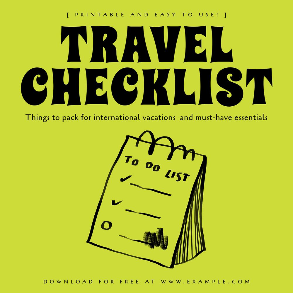 Travel checklist Instagram post template, editable design