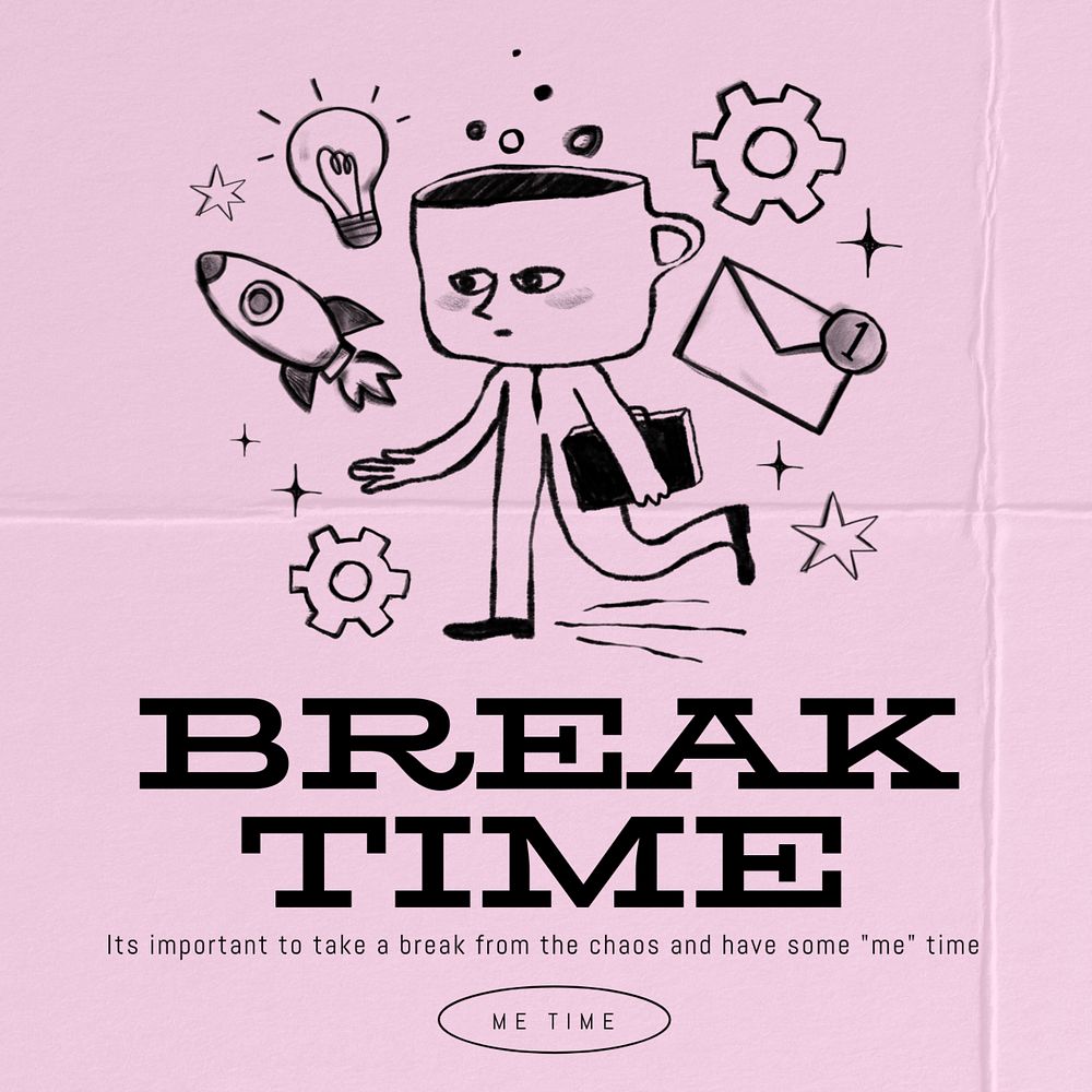 Break time Instagram post template, editable design