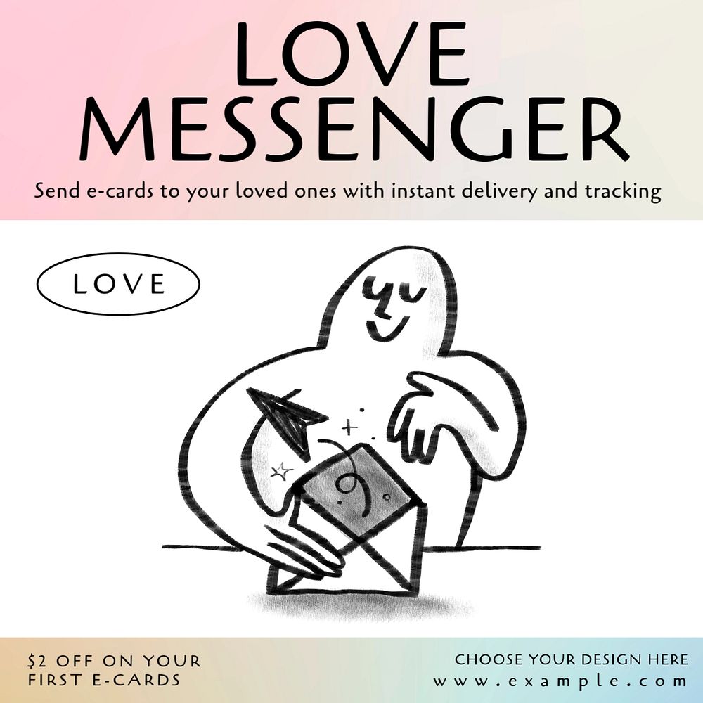 Love messenger Instagram post template, editable design