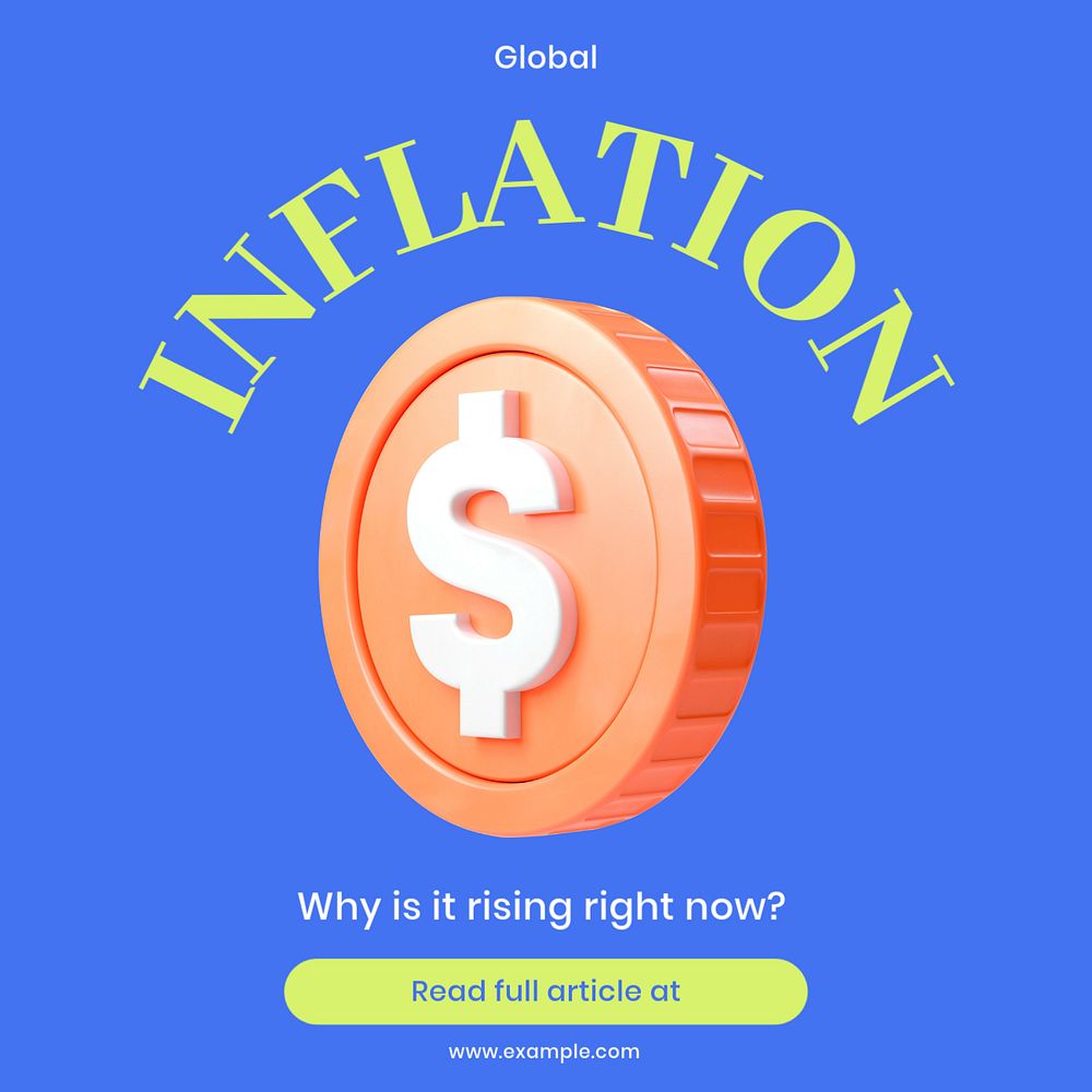 Global inflation Instagram post template, editable 3D design