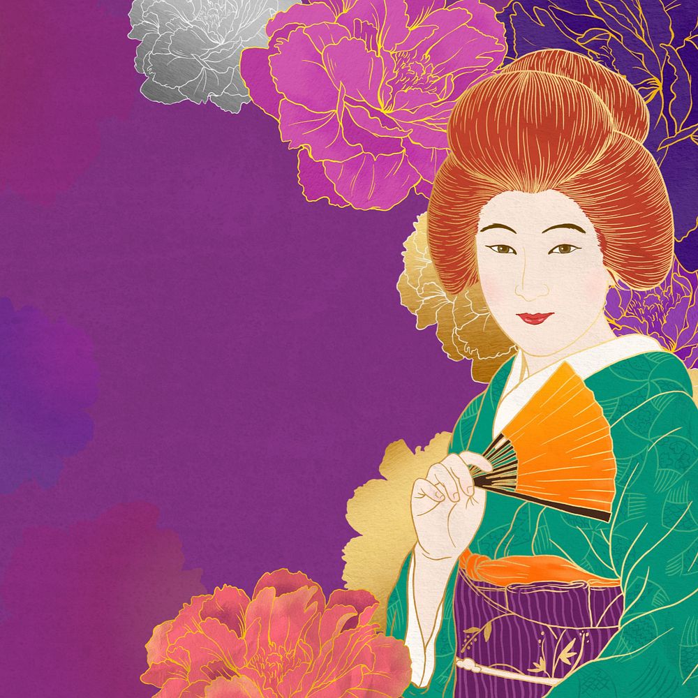 Customizable aesthetic vintage Japanese woman, ukiyo-e remix