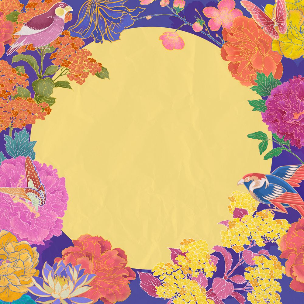 Aesthetic floral background, yellow frame design, editable design