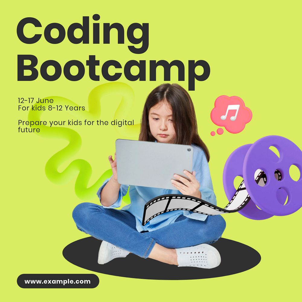 Coding Bootcamp Instagram post template, editable 3D design