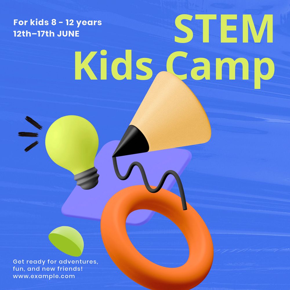 Kids camp Instagram post template, editable 3D design