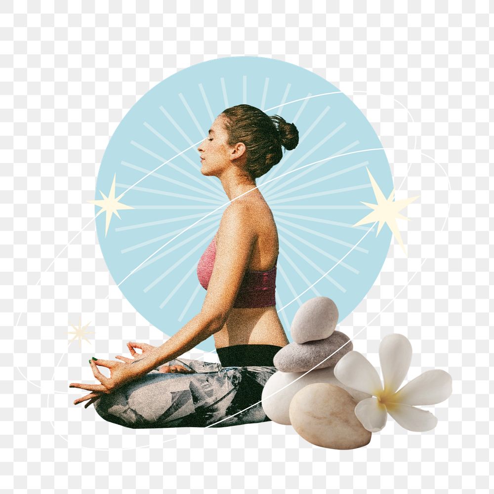 Mental health sticker collage remix, editable yoga design