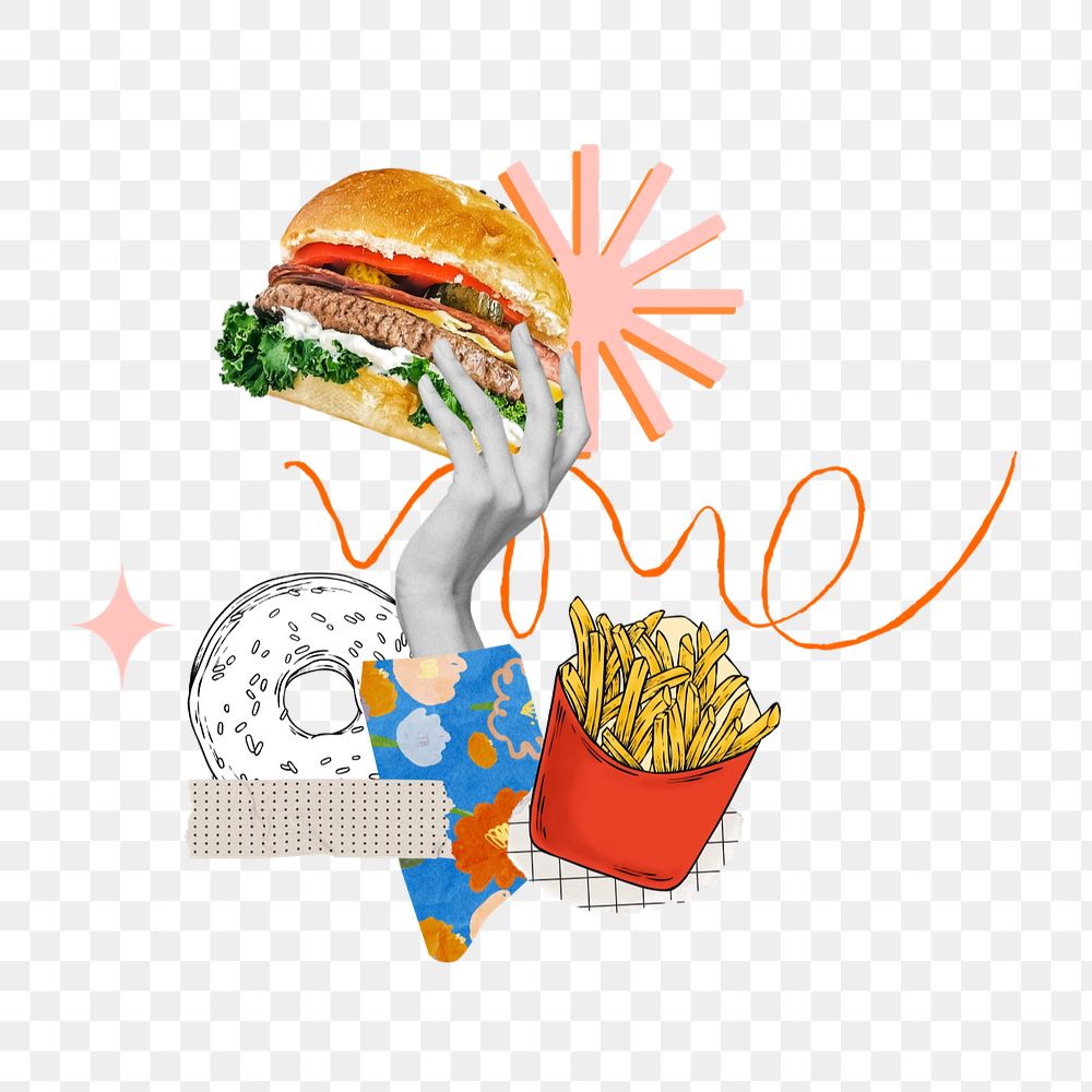 Fast food sticker, editable lifestyle collage element remix