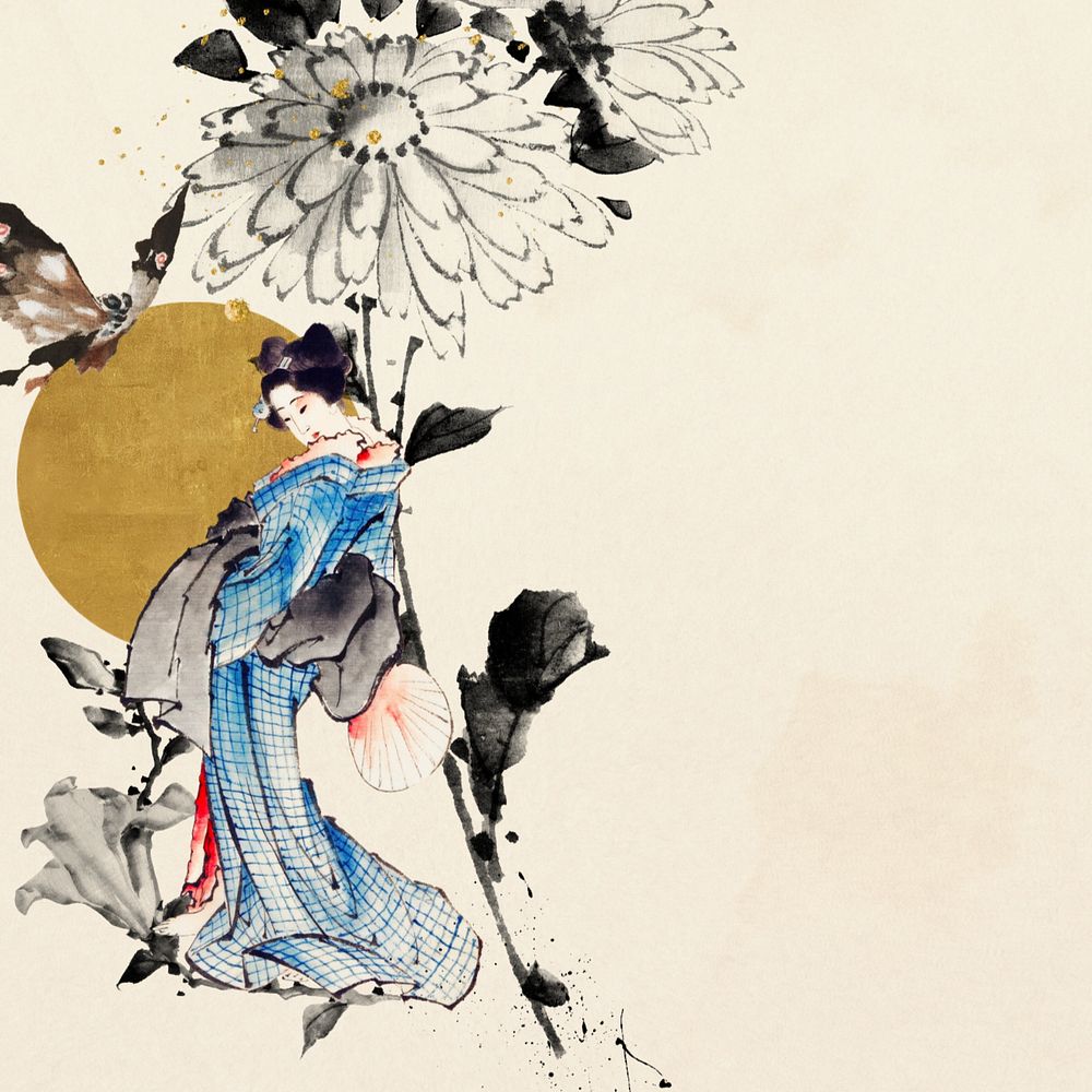 Customizable vintage Japanese woman, ukiyo-e remix