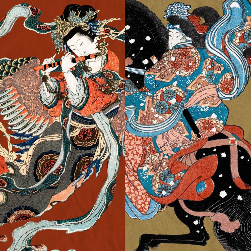 Customizable aesthetic vintage Japanese art, ukiyo-e remix