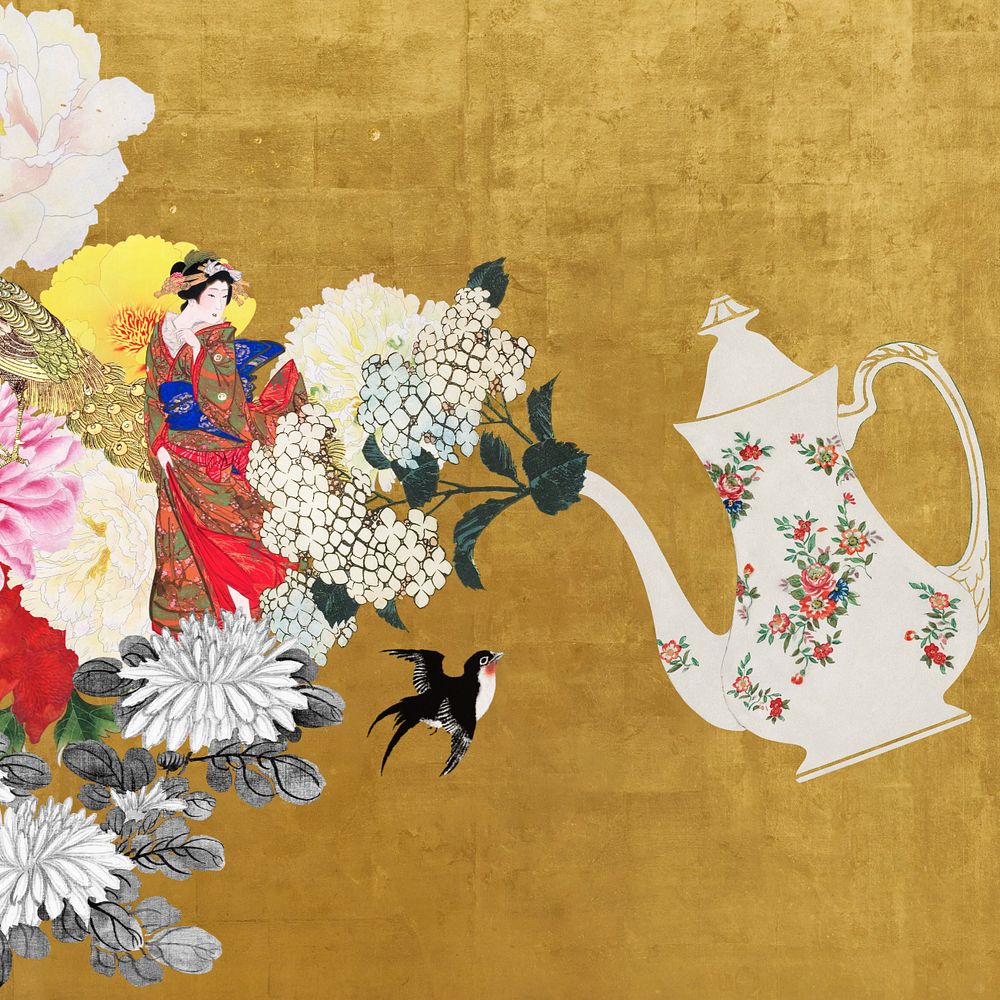 Customizable vintage Japanese woman, ukiyo-e remix