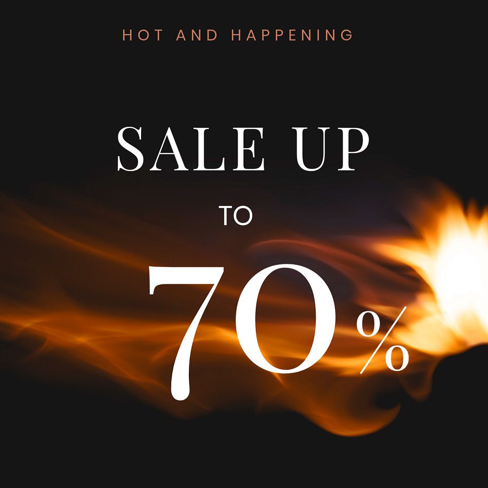 70% sale Instagram ad template, editable flame design