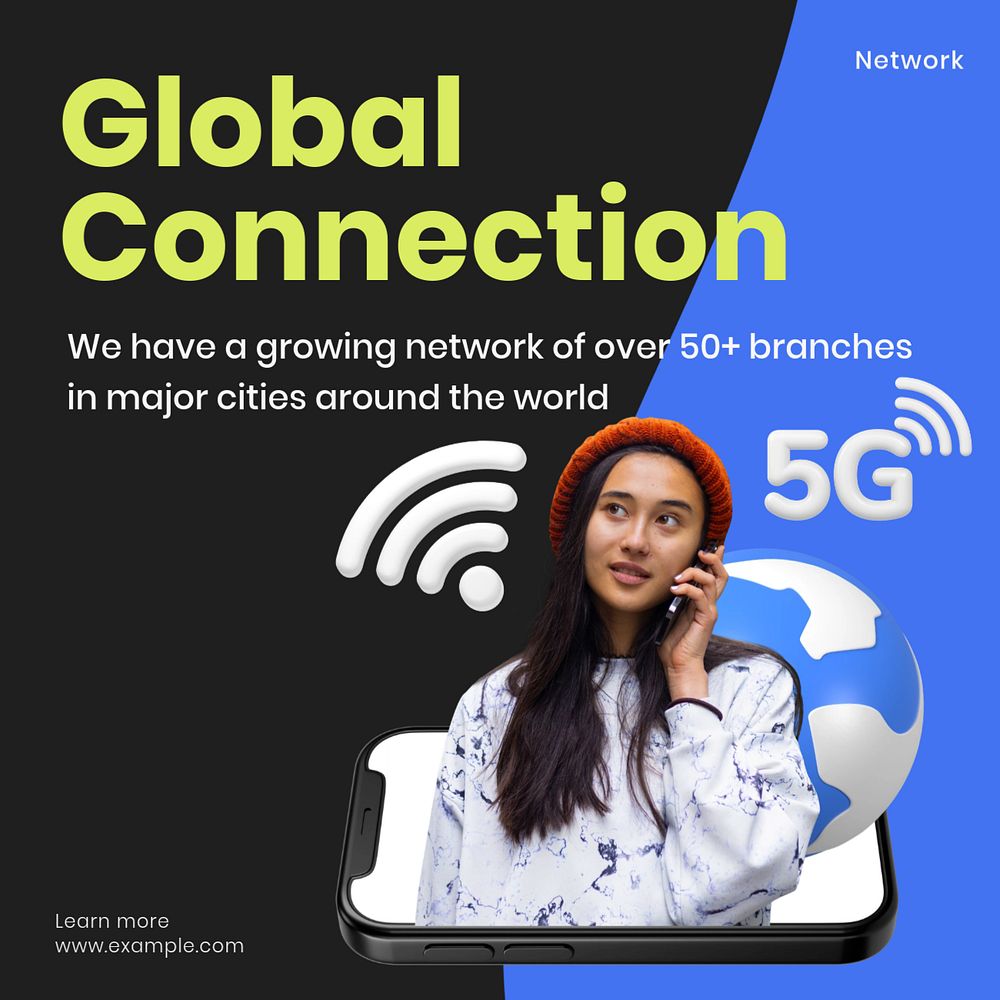 Global connection Instagram post template, editable 3D design