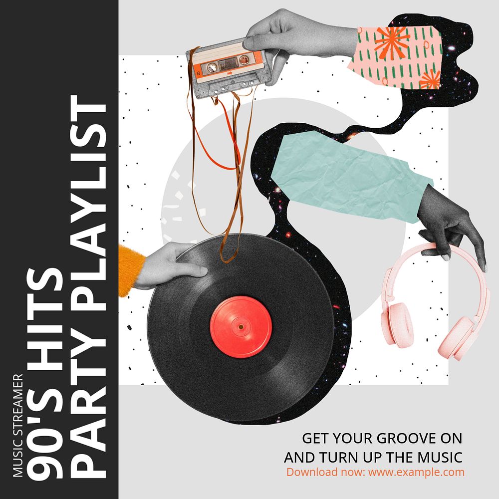 Party playlist Instagram post template, editable collage remix design