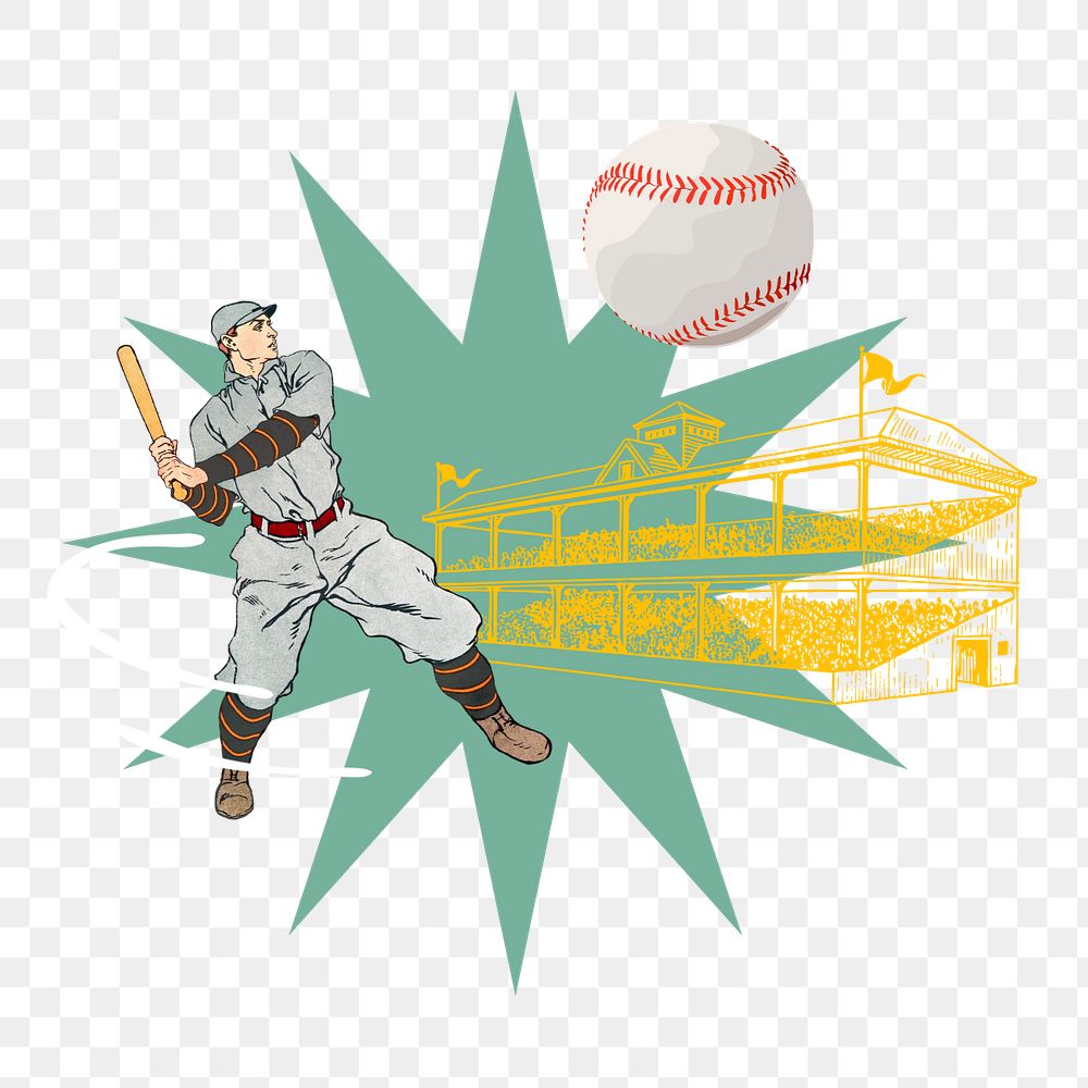 Baseball player sticker, editable sport collage element remix