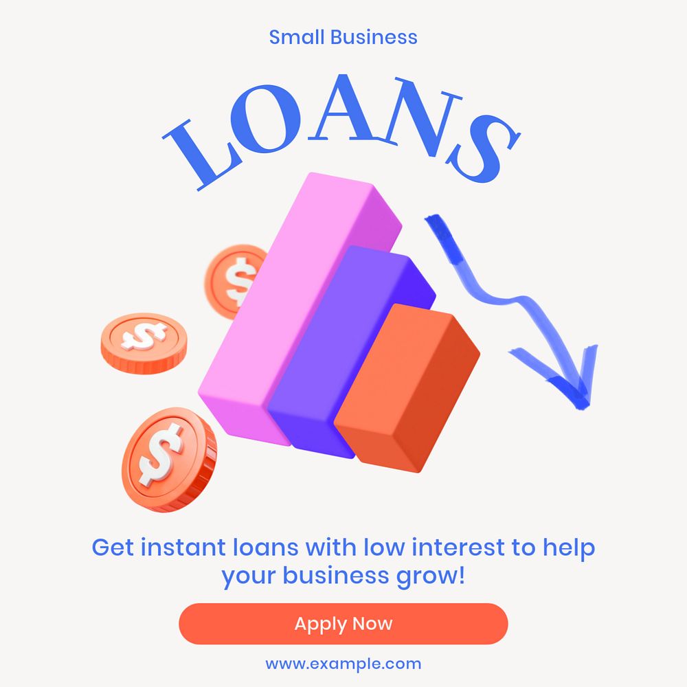 Business loans Instagram post template, editable 3D design