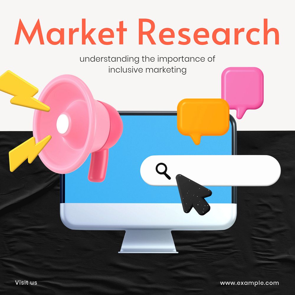 Market research Instagram post template, editable 3D design