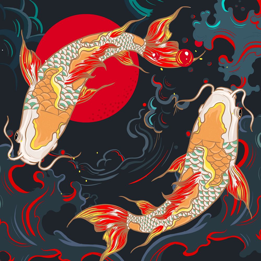 Koi carp fish background, Japanese oriental illustration, editable design