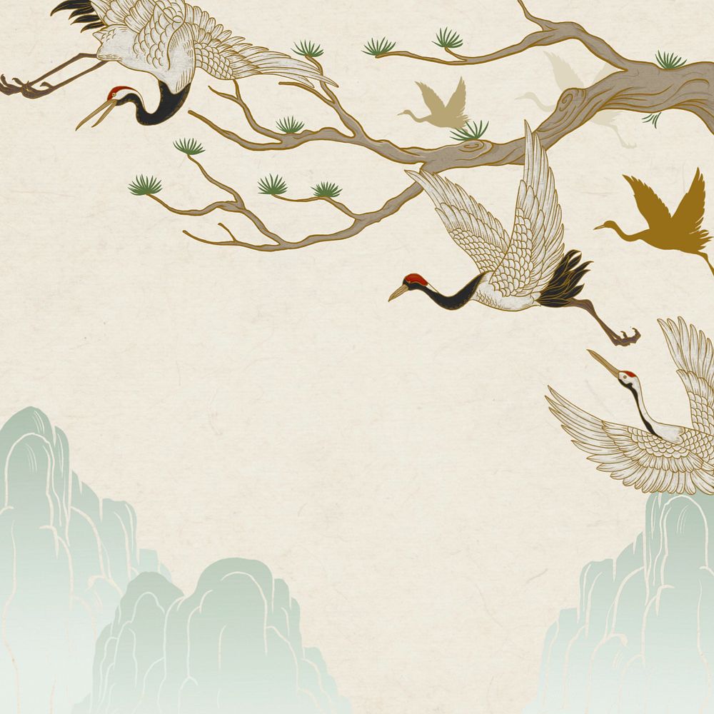 Vintage Japanese cranes background, editable design