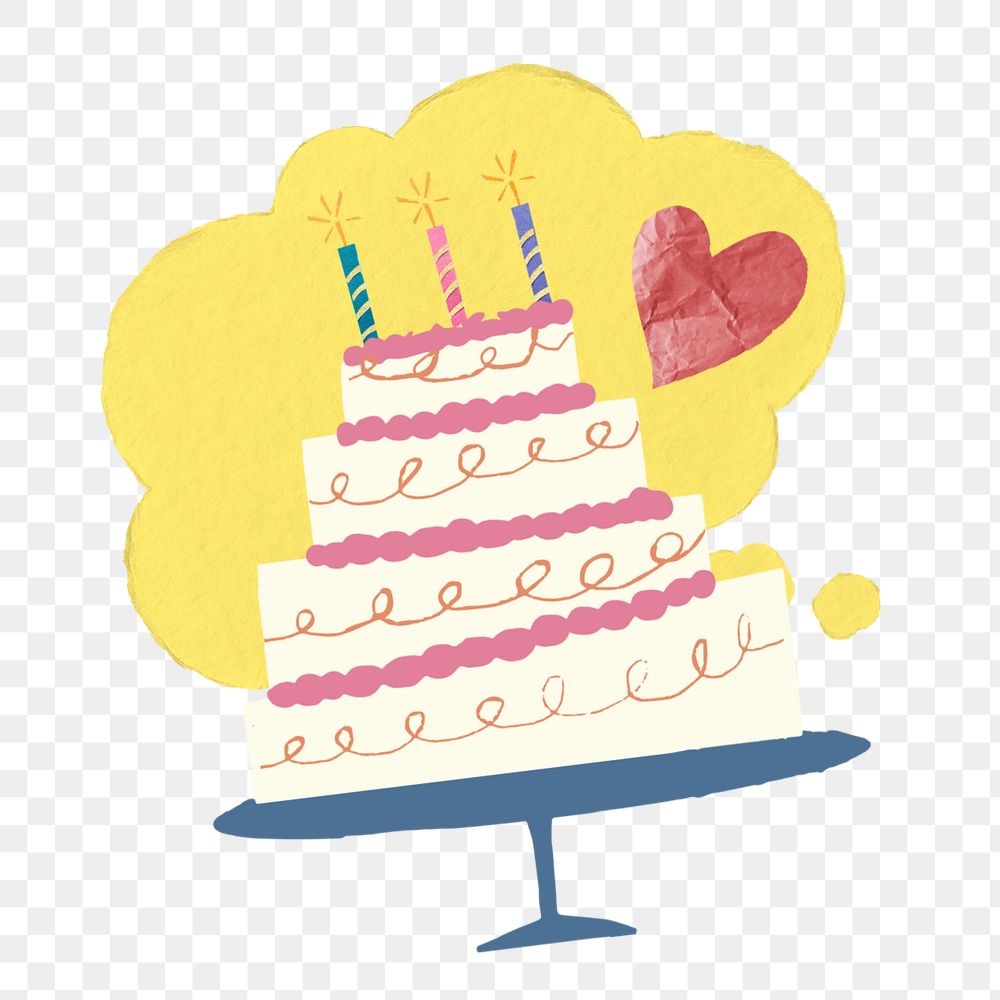 Birthday cake sticker, editable food collage element remix