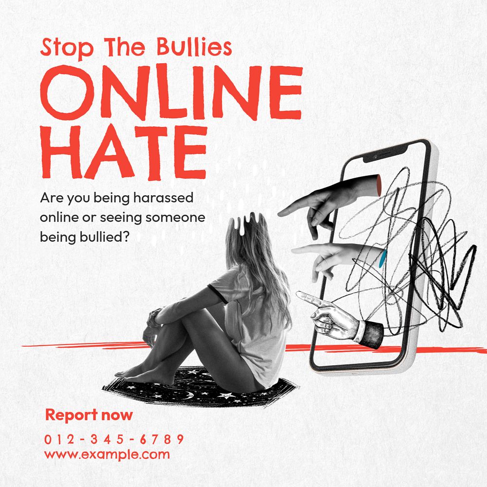 cyberbullying Instagram post template, editable collage remix design