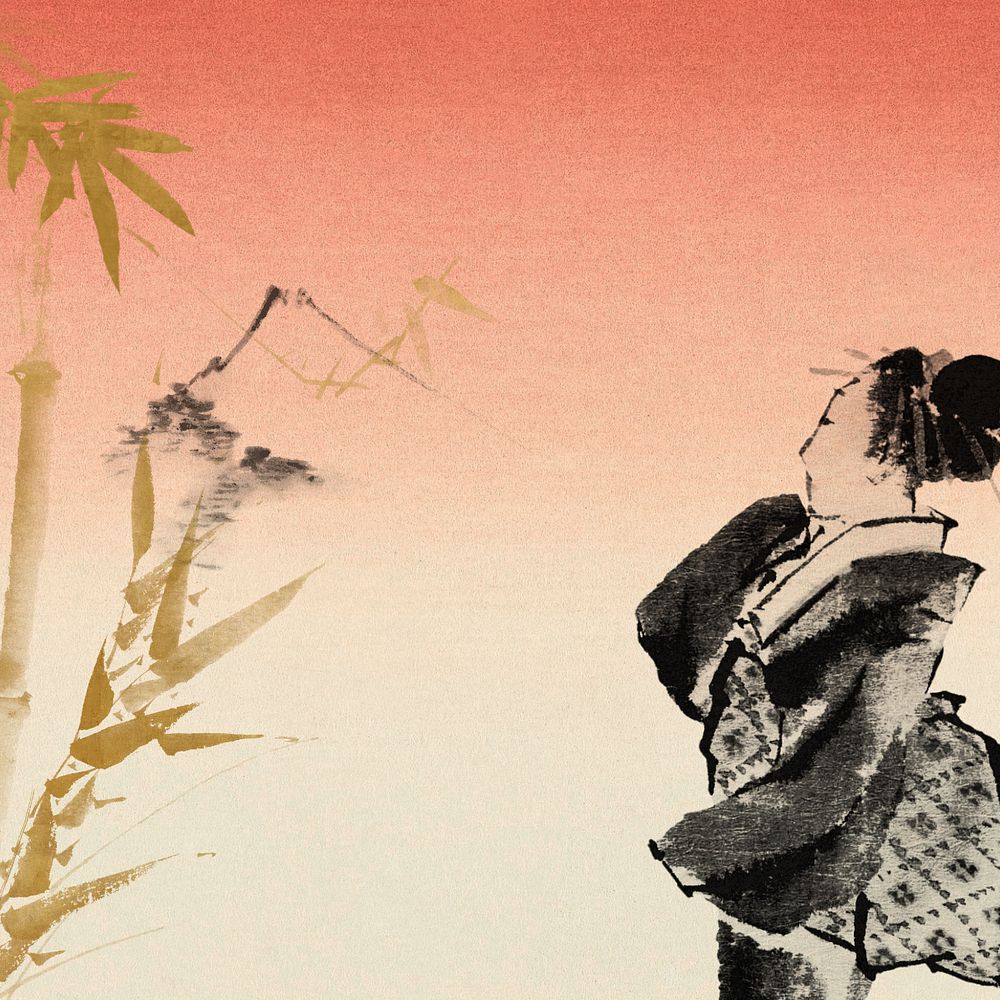 Editable vintage Japanese woman, ukiyo-e remix