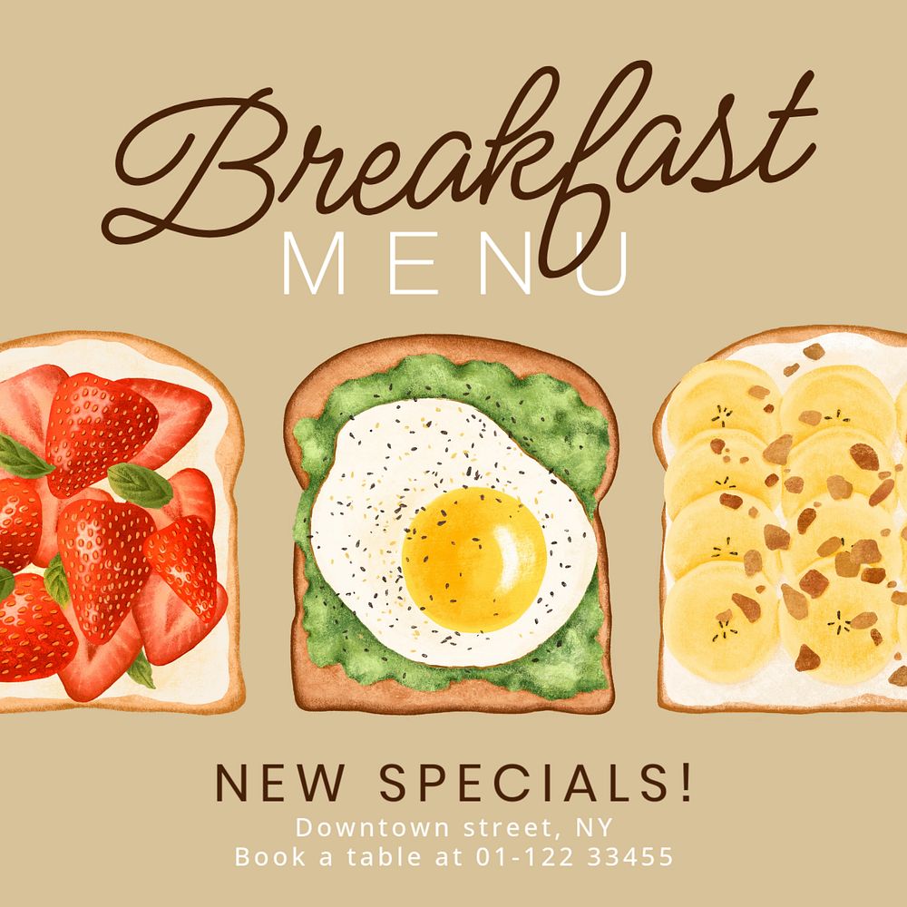 Breakfast menu Instagram post template, editable design