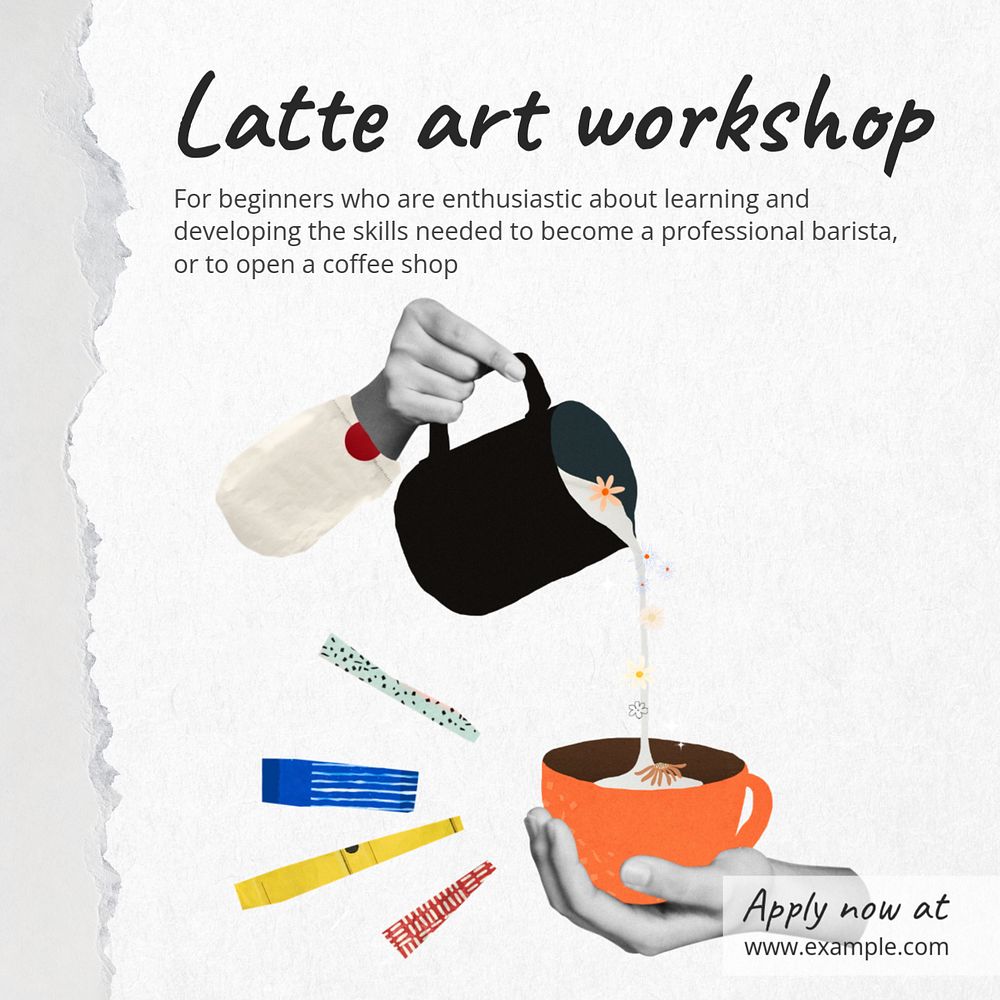 Coffee workshop Facebook story template, editable collage remix design