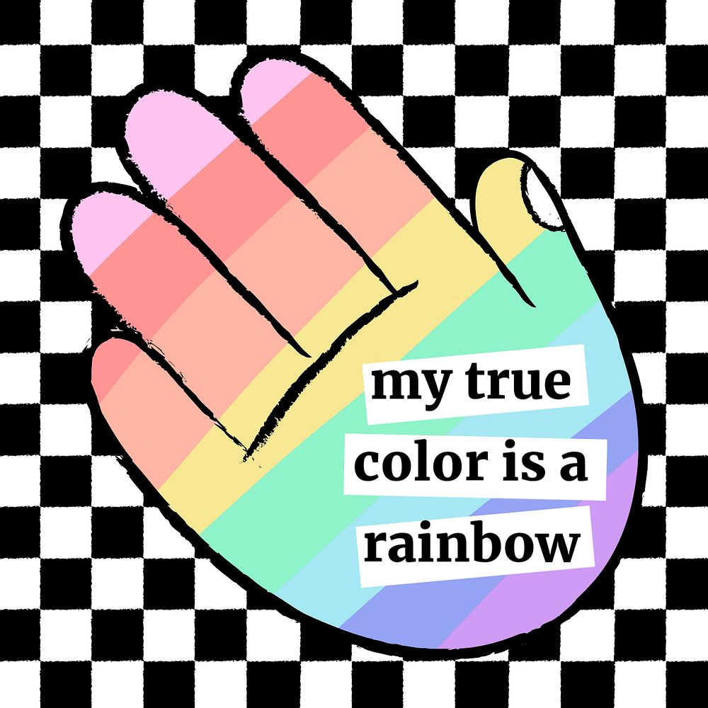 LGBTQ+ quote Instagram post template, editable funky rainbow doodle design