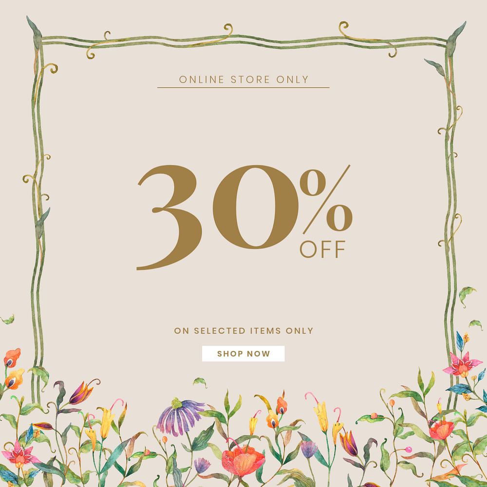 30% off Instagram post template, editable flower design